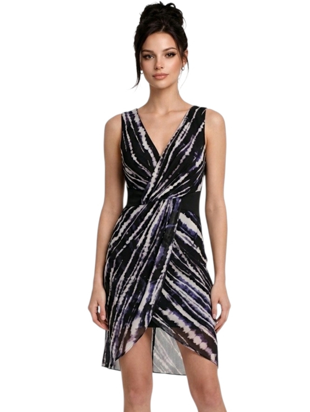 DKNY Printed V-Neck Knot-Front Sleeveless Dress Size 10